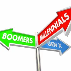 Znak drogowy z napisem "Boomers" w lewo, "Millennials" w prawo i "Gen X" w dół. Który kierunek wybrać?