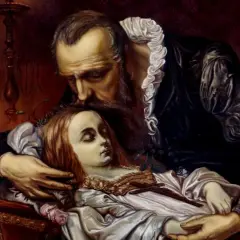 Smutny ojciec tuli martwą córkę, jak w Trenach Jana Kochanowskiego.