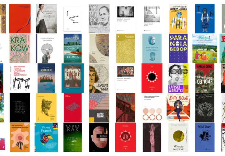 Książki w różnych stylach, od ilustrowanych po minimalistyczne. Wiele okładek z portretami, pejzażami i abstrakcyjnymi wzorami. To przegląd literatury, gdzie cezura co to jest, może być tematem.