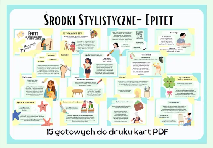 Epitet to słowo, które dodaje kolorytu i znaczenia, jak "zielona trawa" czy "szybkonogi Achilles". Pozwala malować słowami, wyrażać emocje i przekonywać.