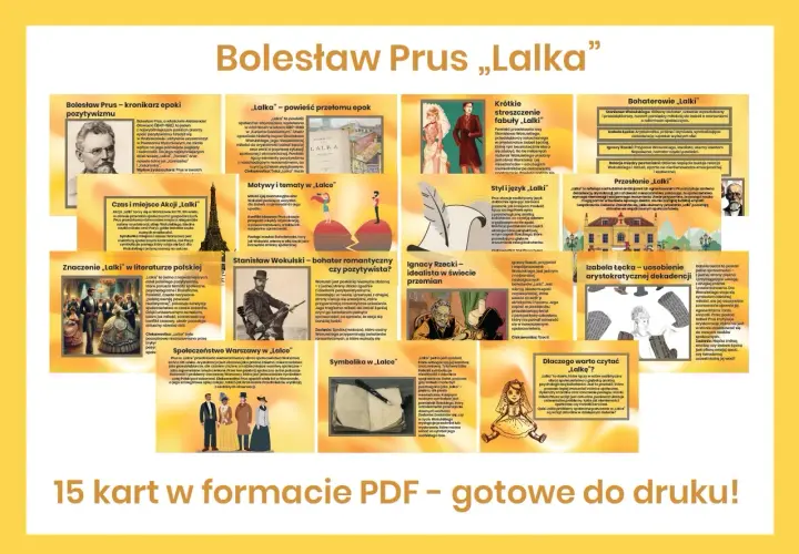 Lalka - powieść Bolesława Prusa, ukazująca społeczeństwo Warszawy końca XIX wieku. W tle wieża Eiffla, symbol postępu.