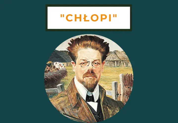Portret mężczyzny w okularach na tle wiejskiego krajobrazu, nawiązujący do "Chłopów" Reymonta. Jesień na wsi.