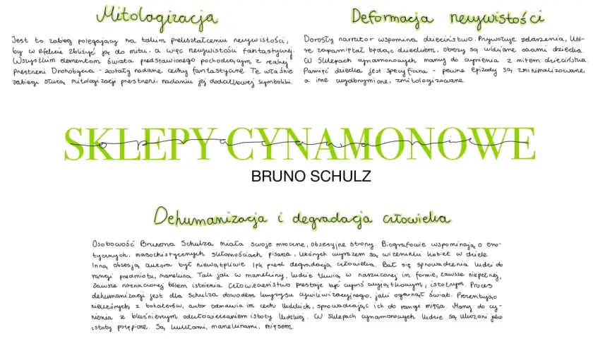 Sklepy cynamonowe streszczenie: mitologizacja, deformacja rzeczywistości, dehumanizacja i degradacja człowieka. Bruno Schulz.