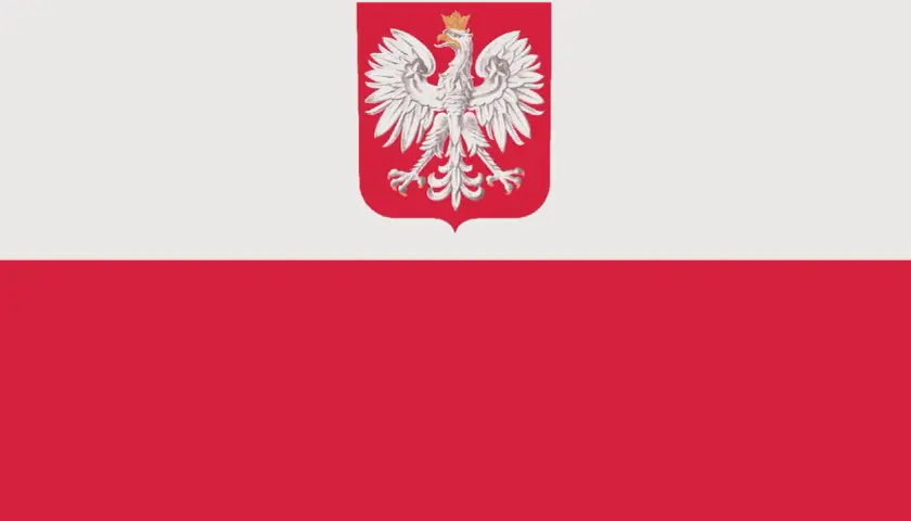 Flaga Polski z godłem. Biały orzeł na czerwonym tle. Symbol wolności i dumy, inspiracja do hymnu do miłości ojczyzny interpretacja.