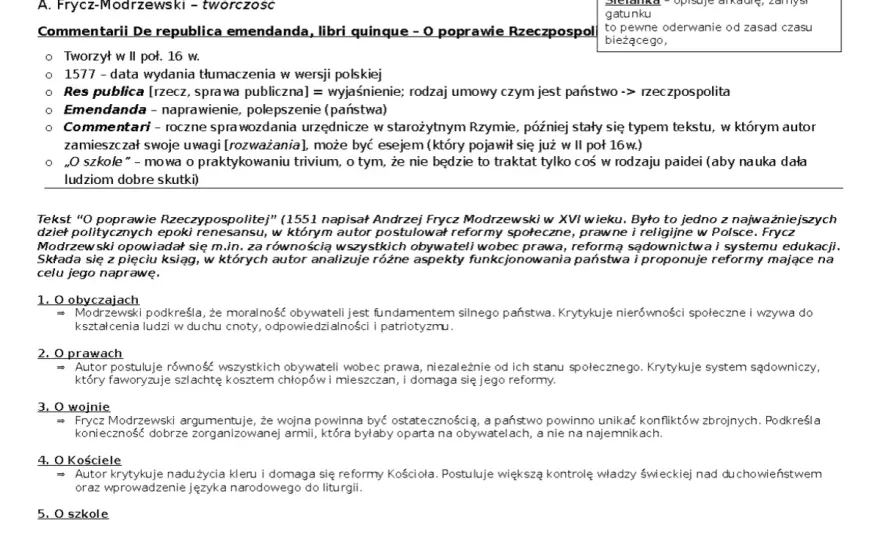 Andrzej Frycz Modrzewski i „O poprawie Rzeczypospolitej”