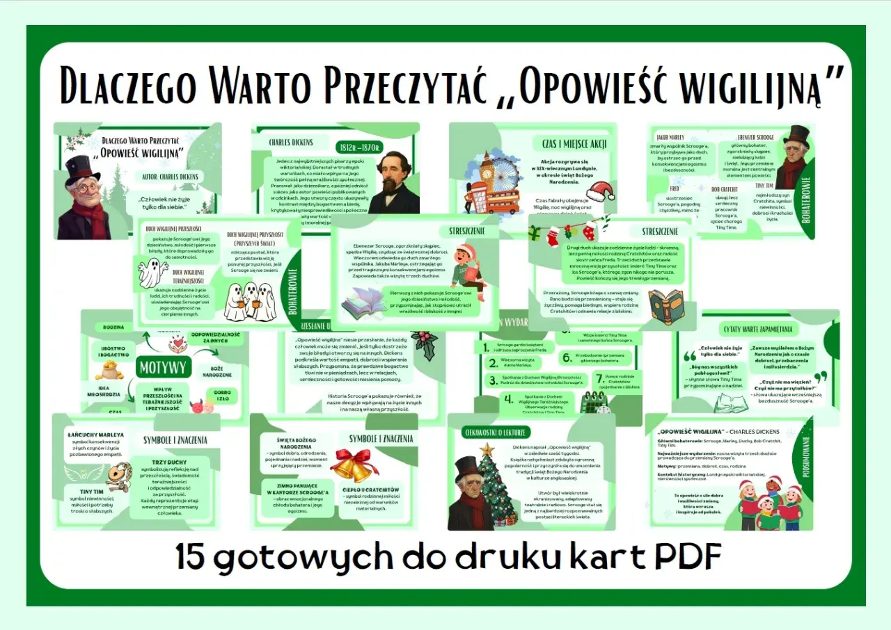 Streszczenie opowieść wigilijna: duchy przemieniają skąpca Scrooge'a, ucząc go empatii i znaczenia rodziny.