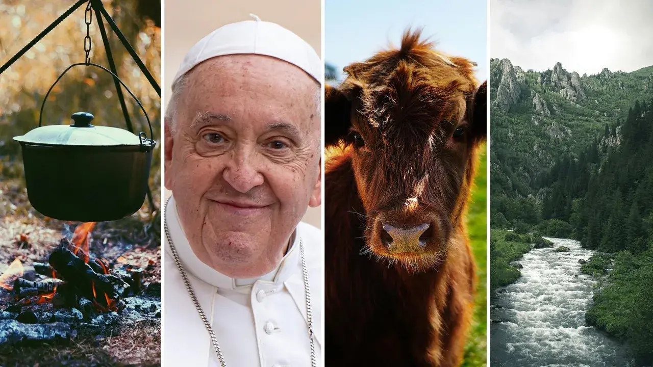 Kocioł nad ogniskiem, Papież Franciszek, brązowa krowa i górska rzeka. Jakby przyganiał kocioł garnkowi, każdy element ma swoją historię.