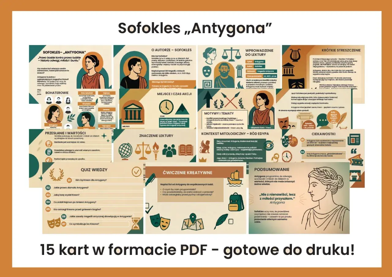 Budowa tragedii antycznej: Sofokles, Antygona - bohaterowie, motywy, streszczenie, quiz wiedzy i ćwiczenia kreatywne.