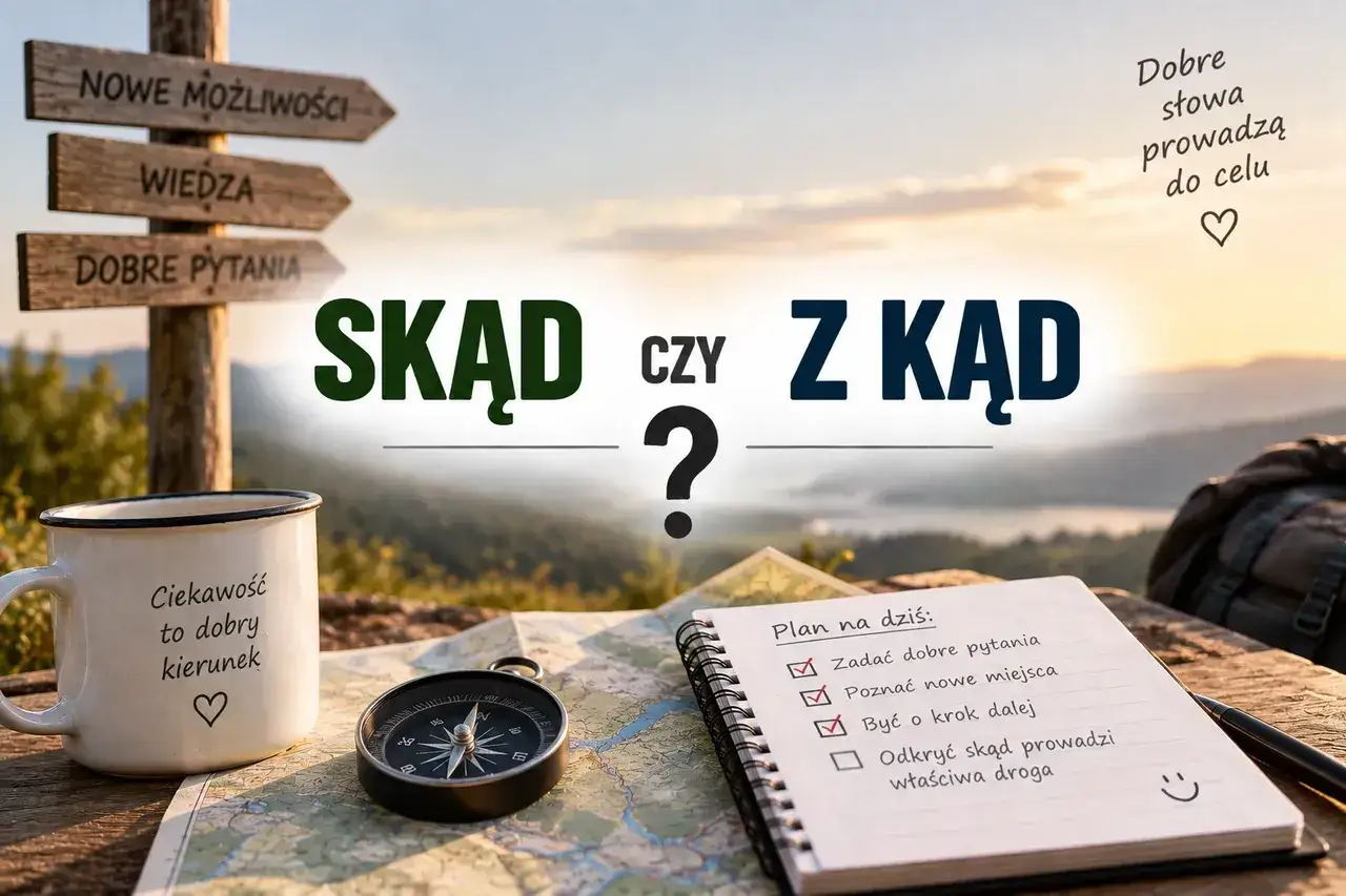 Droga do celu zaczyna się od pytań: SKĄD czy Z KĄD? Kubek z napisem
